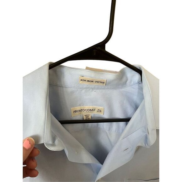 Pronto Uomo Button Down Shirt Size 34/35 100 % Cotton pale blue - Picture 2 of 2